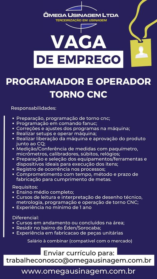 vagas operador cnc