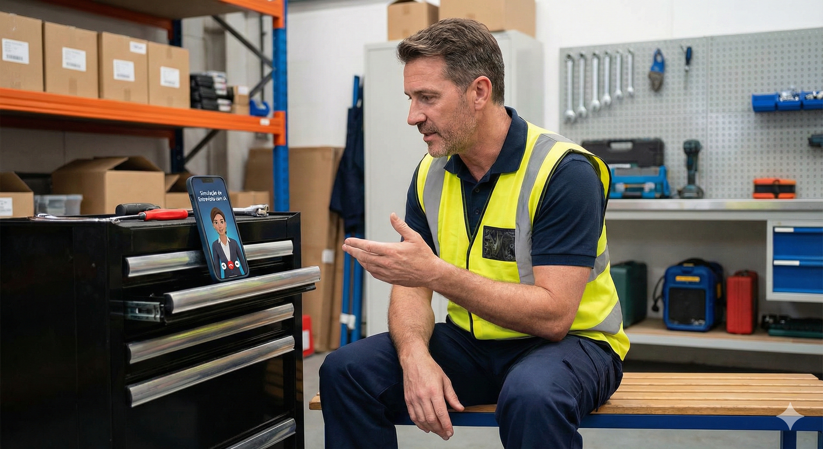 Jovem confiante participando de uma entrevista de emprego simulada no computador.